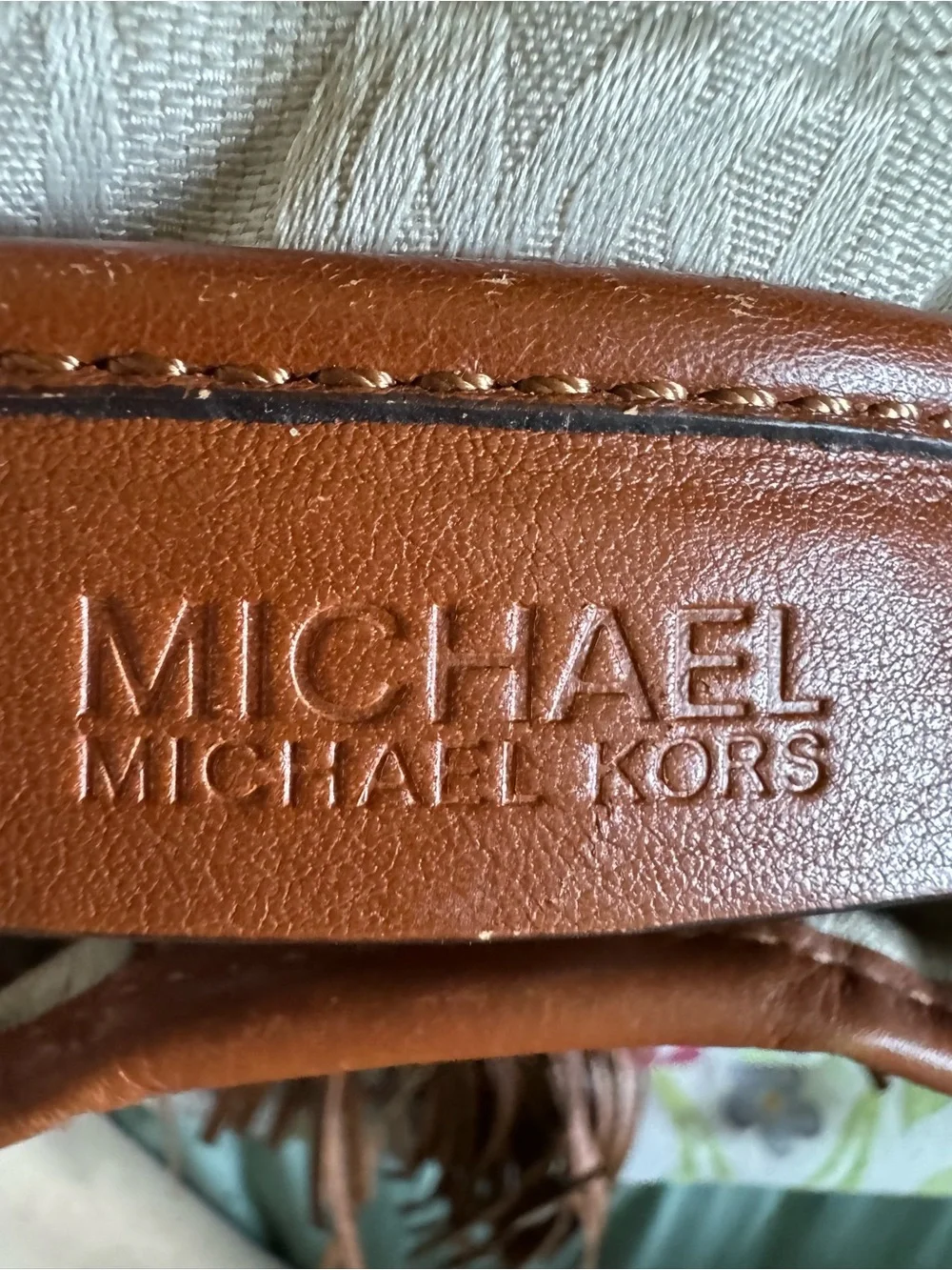Michael Kors Turquoise Canvas Bucket Bag with Brown Leather Trim